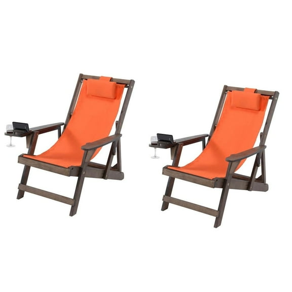 Jiallo Canvas Sling Chair With Cup And Wine Holder (Set Of 2)