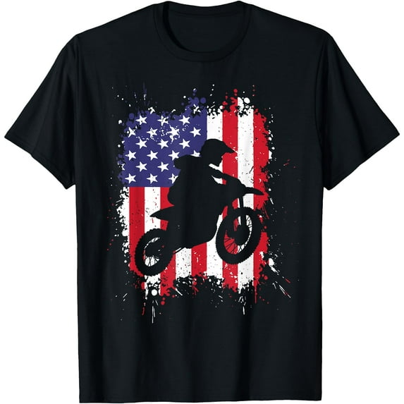 Best Dirt Bike Dirtbike Racing US Flag Biker Softstyle Unisex T-Shirt,Black Color,Size YXS