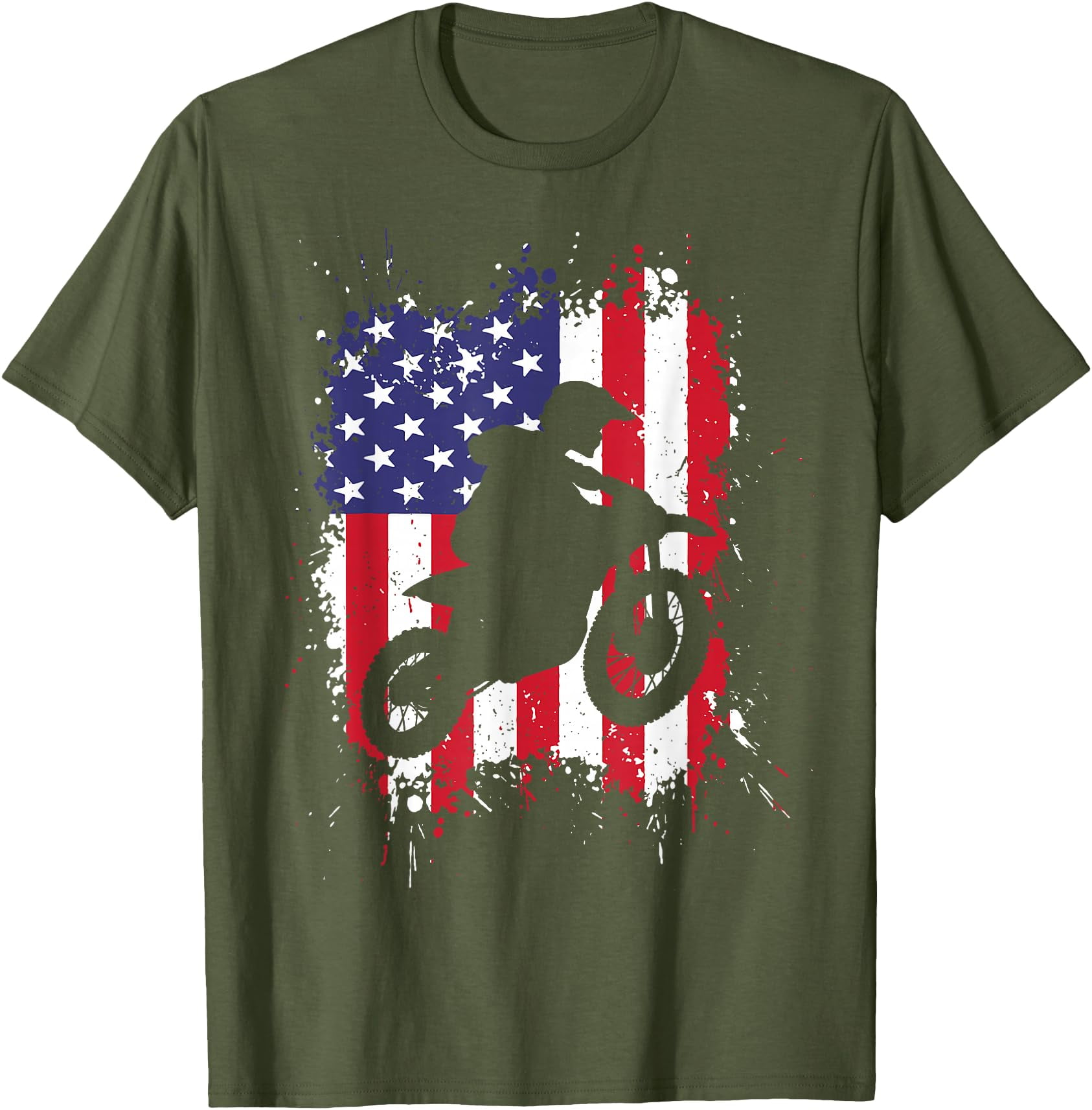 Best Dirt Bike Dirtbike Racing US Flag Biker Softstyle Unisex T-Shirt,Military Green Color,Size ...