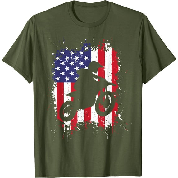 Best Dirt Bike Dirtbike Racing US Flag Biker Softstyle Unisex T-Shirt,Military Green Color,Size M