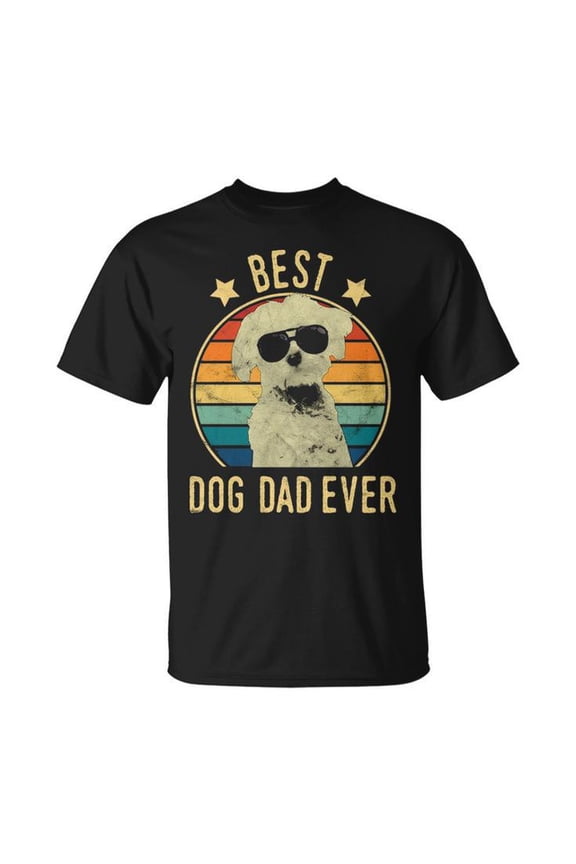 Best Dog Dad Ever Maltese Graphic Tee Unisex Adult Cotton Pet Lover Design T-Shirt for Father's Day Gift Casual Wear, Size 4XL, Color Black