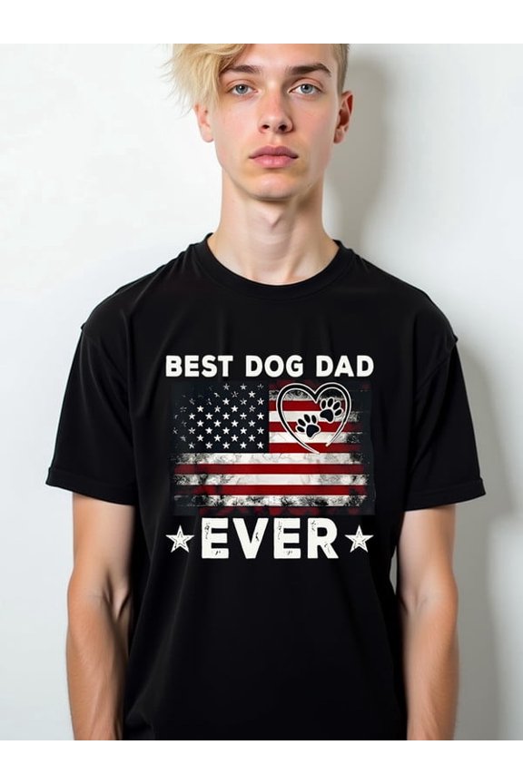 Best Dog Dad Ever USA Flag Men's t-shirts black gifts elegantly Breathable fabric, round neck, short sleeves Casual Unisex Shirt Graphic Tee tshirts