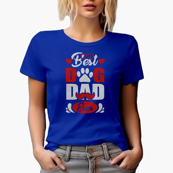 Best Dog Dad Ever with Paw & Mustache, Royal Blue T-Shirt, Medium