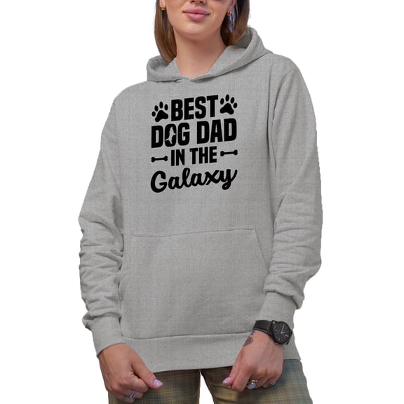 Best Dog Dad in the Galaxy, Puppy Owner or Parent, Heather Grey Hooded Sweatshirt or Hoodie, XL