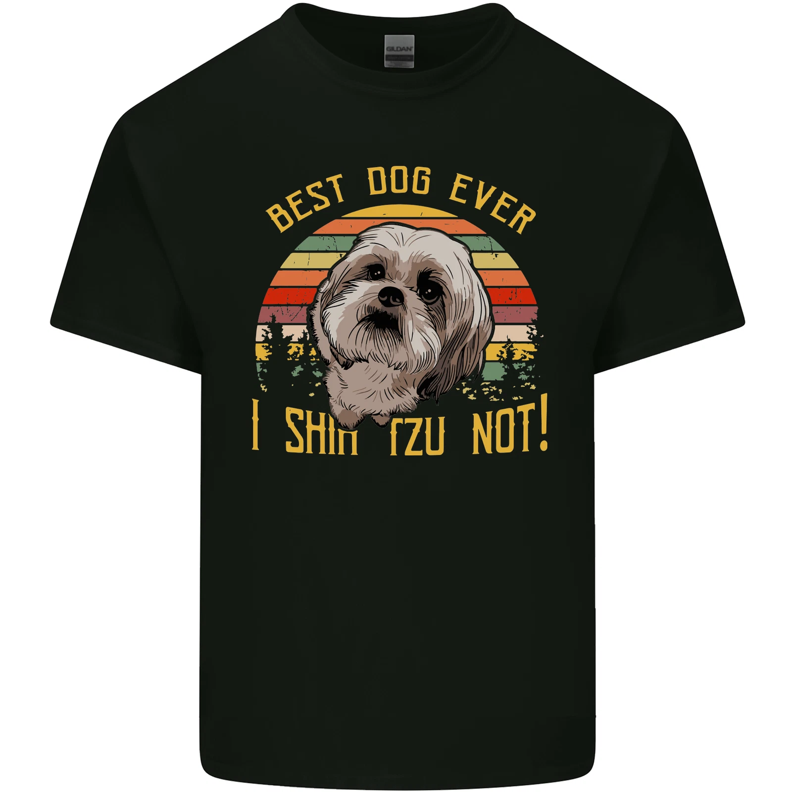 T-shirt Uomo Gildan 5000 'Best Dog Ever I Shih Tzu' - Cotone, Stampata, Nera