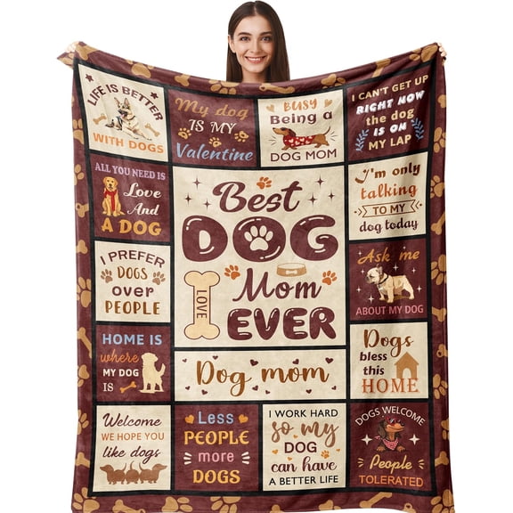 Best Dog Mom Ever Patchwork Collage Throw Blanket with Funny Quotes Soft Plush Fleece for Dog Lover Home Decor