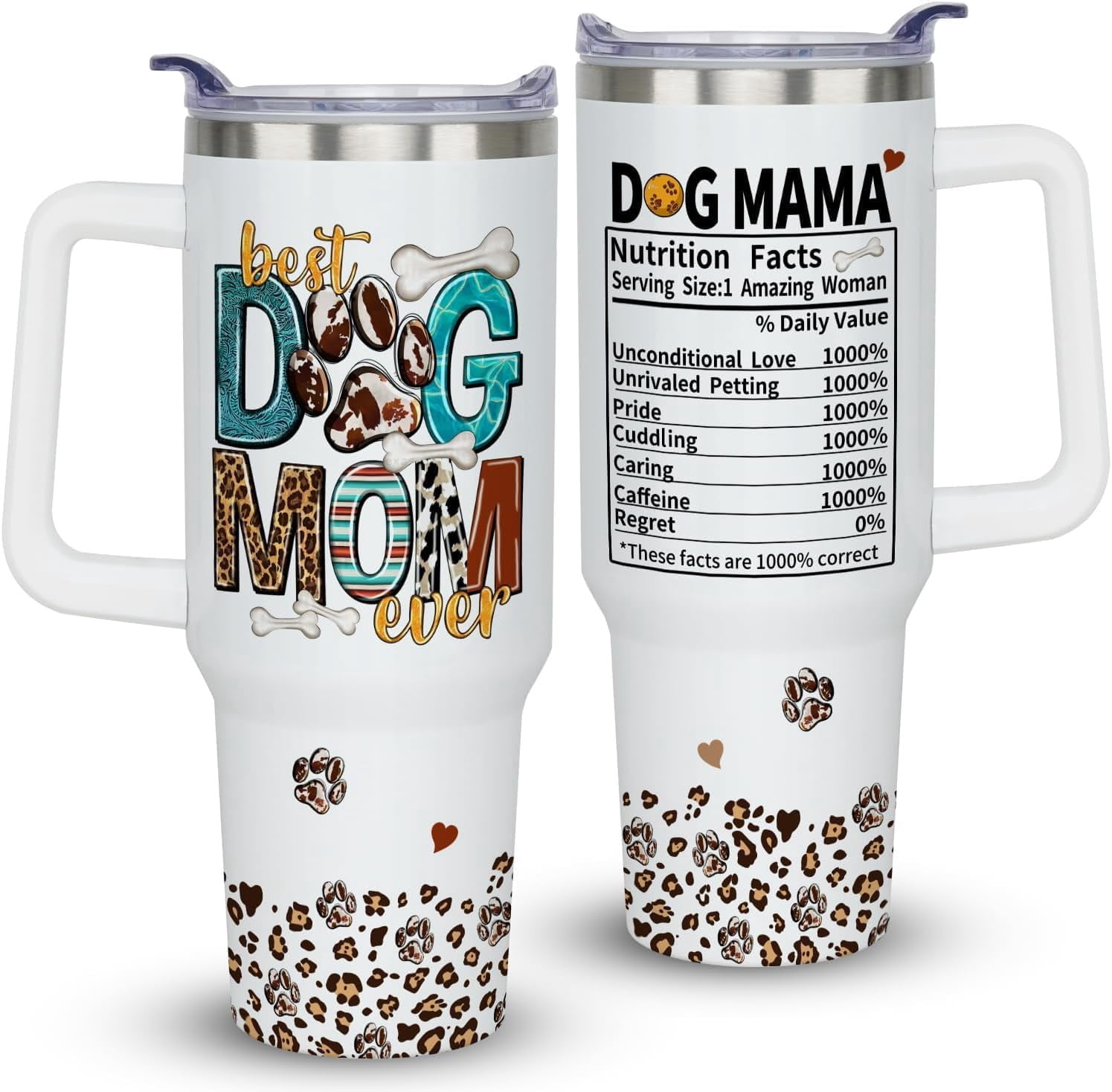 Best Dog Mom Mothers Day Birthday Christmas Gifts for Women, 40 oz Dog Mom Cup Tumbler with Handle Lid and Straw, Dog Lover Gifts for Dog Moms
