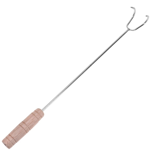 NIAIZEK Stainless Steel Double Hook Roasting Flipper with Wooden Handle for Outdoor BBQ and Grilling