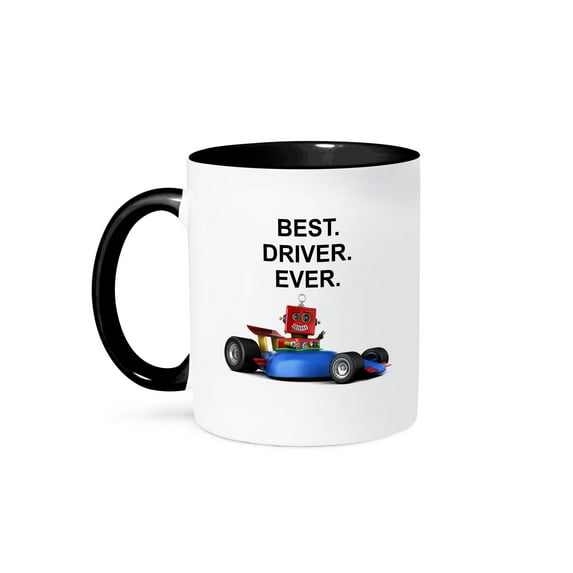 Best Driver Ever Funny Toy Robot In A Race Car, 11oz Two-Tone Black Mug