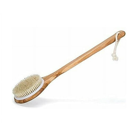 Dry Body Brush with Long Bamboo Handle Natural Bristle Exfoliating Brush for Lymphatic Drainage, Cellulite Reduction & Full-Body Spa Care TIKA