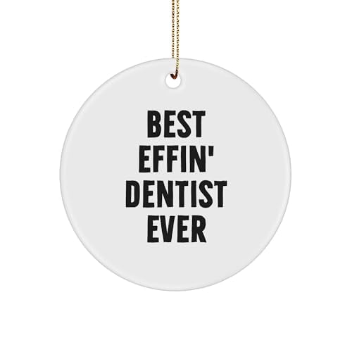 Best Effin' Dentist Ever Circle Ornament, White, 3-Inch Ceramic Christmas Unique Gift for Dentists, Funny Quote, Gifts from Friends