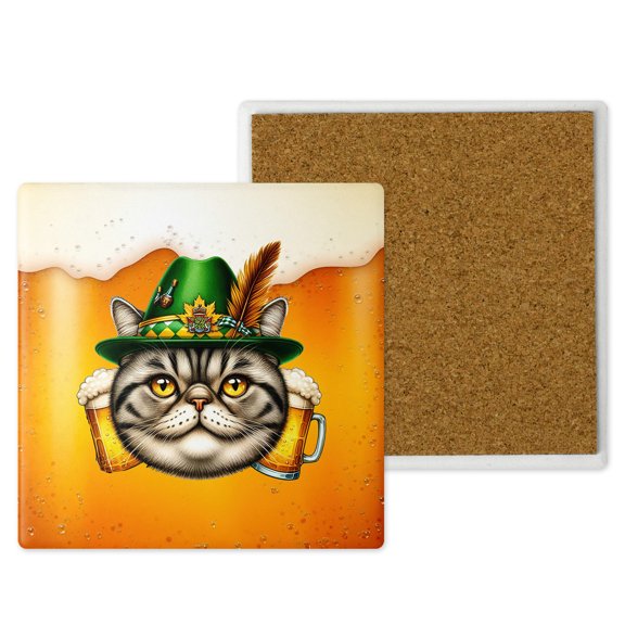Best Exotic Shorthair Dad Proud Beer Lover Happy Oktoberfest Set of 4 Stone Coasters Cat Lover Kitten Owner Gifts 4x4in Absorbent Soapstone Coaster - 02016