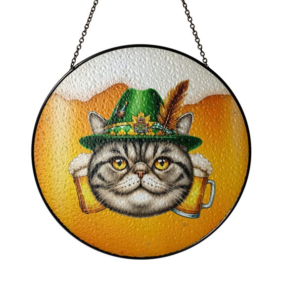 Best Exotic Shorthair Dad Proud Beer Lover Happy Oktoberfest Stained Glass Suncatcher Cat Lover Kitten Owner Gifts Window Hanging Sign Decor - 02016