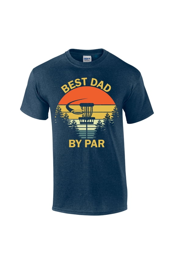 Best Father By Par Disc Golf Father's Day Golfer Birthday Short Sleeve T-shirt Graphic Tee-Heather Navy-large