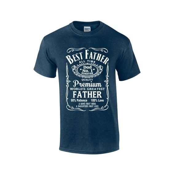 Best Father of All Time Whiskey Label Short Sleeve Men's Fathers Day T-shirt Graphic Tee-Heather Navy-small
