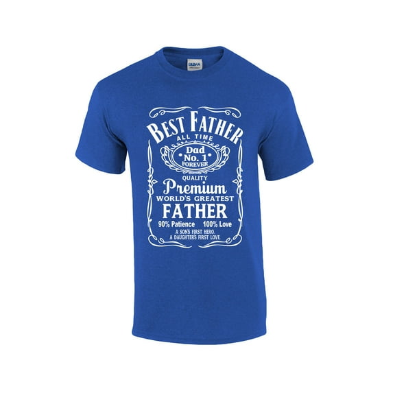 Best Father of All Time Whiskey Label Short Sleeve Men's Fathers Day T-shirt Graphic Tee-Heather Royal-large