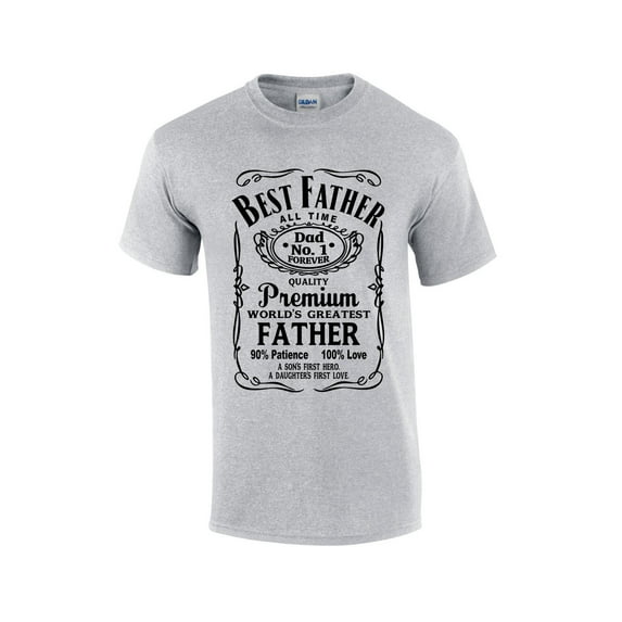 Best Father of All Time Whiskey Label Short Sleeve Men's Fathers Day T-shirt Graphic Tee-Sports Grey-6xl