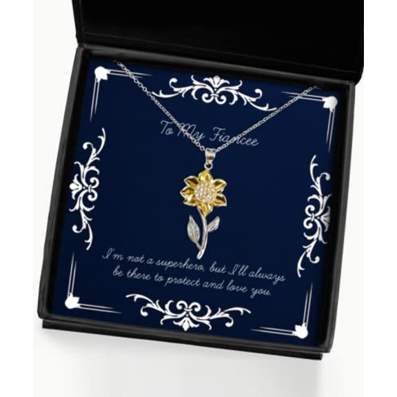 Best Fiancee Gifts, I'm not a Superhero, but I'll Always be There to Protect and, Fiancee Sunflower Pendant Necklace from, White Elephant, Funny Jewelry, Cute Jewelry, Bachelorette Party
