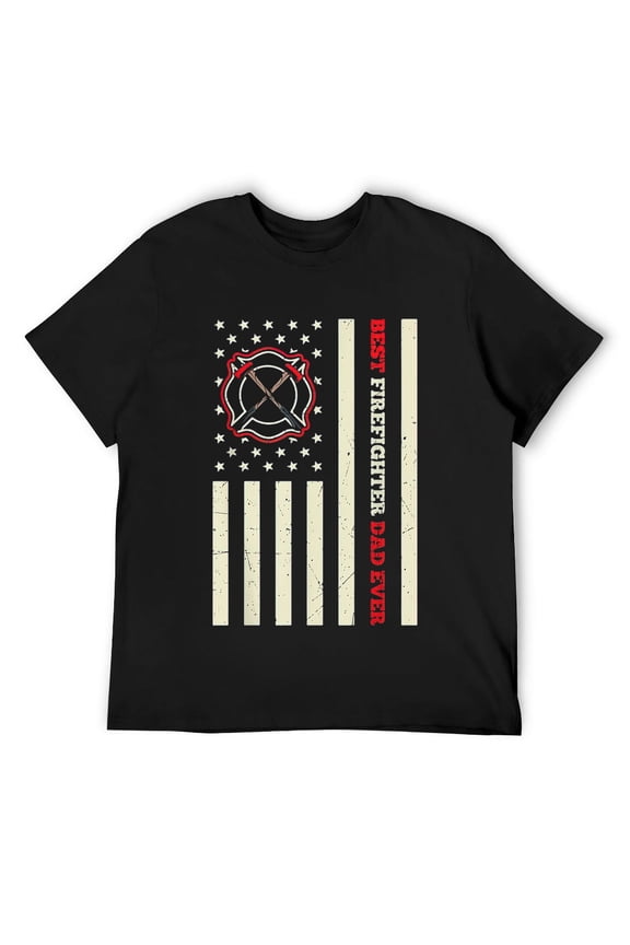Best Firefighter Dad Ever Fireman Fathers Day American Flag T-Shirt Black