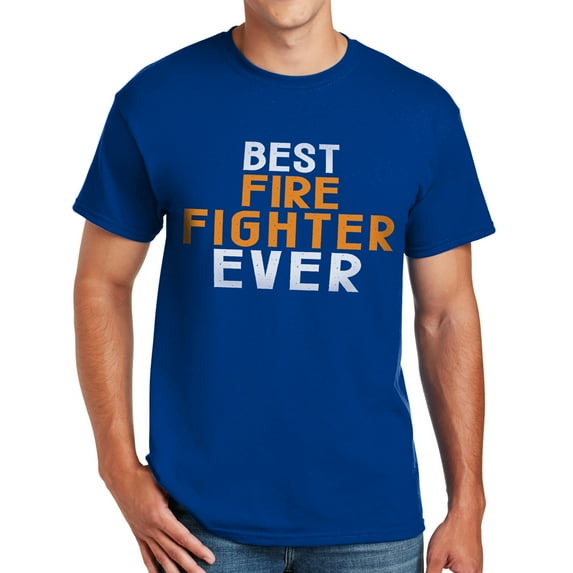 Best Firefighter Ever Graphic Design Men's Big Size Cotton Polyester DryBlend T-Shirt - Royal 5XL