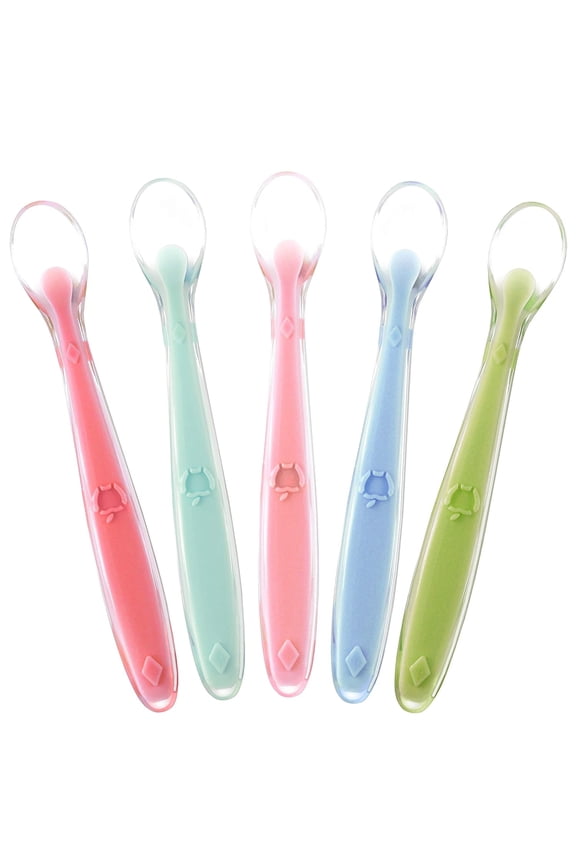 Best First Stage Baby Infant Spoons, 5-Pack, Soft Silicone Baby Spoons Training Spoon Gift Set For Infant