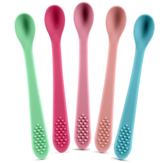 Best First Stage Baby Infant Spoons, 5Pack, Soft Silicone Baby Spoons Training Spoon Gift Set