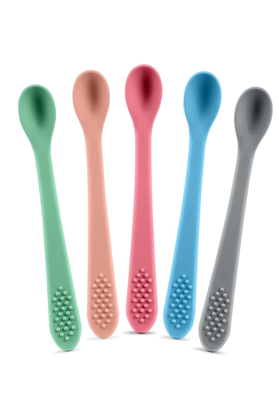 Best First Stage Baby Infant Spoons, 5-Pack, Soft Silicone Baby Training Spoon Gift Set for Infant