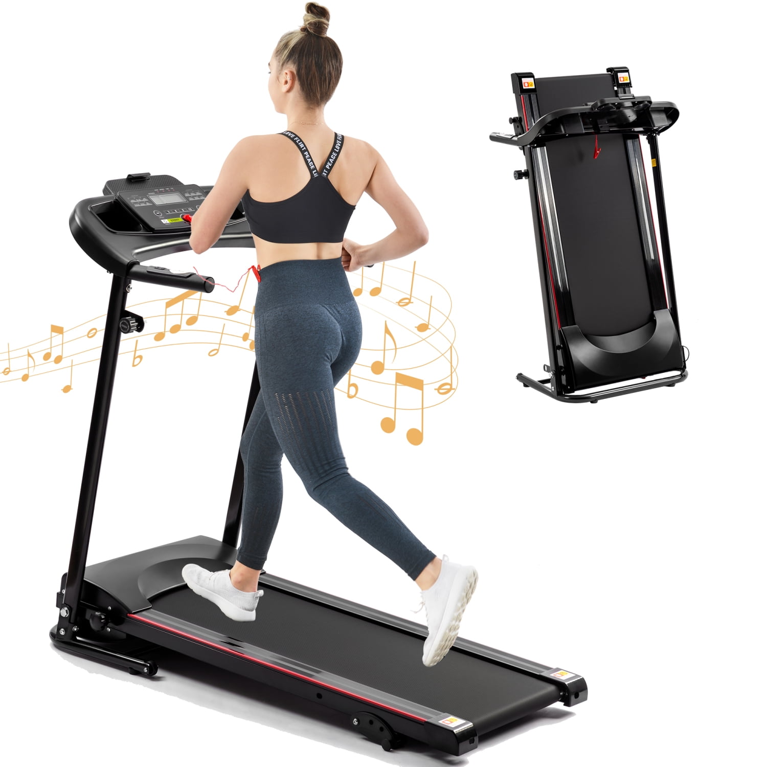 Best Folding Treadmill with Incline 2.5HP 12KM H Electric Treadmill for Home Foldable Bluetooth Music Cup Holder Heart Rate Sensor Walking Running