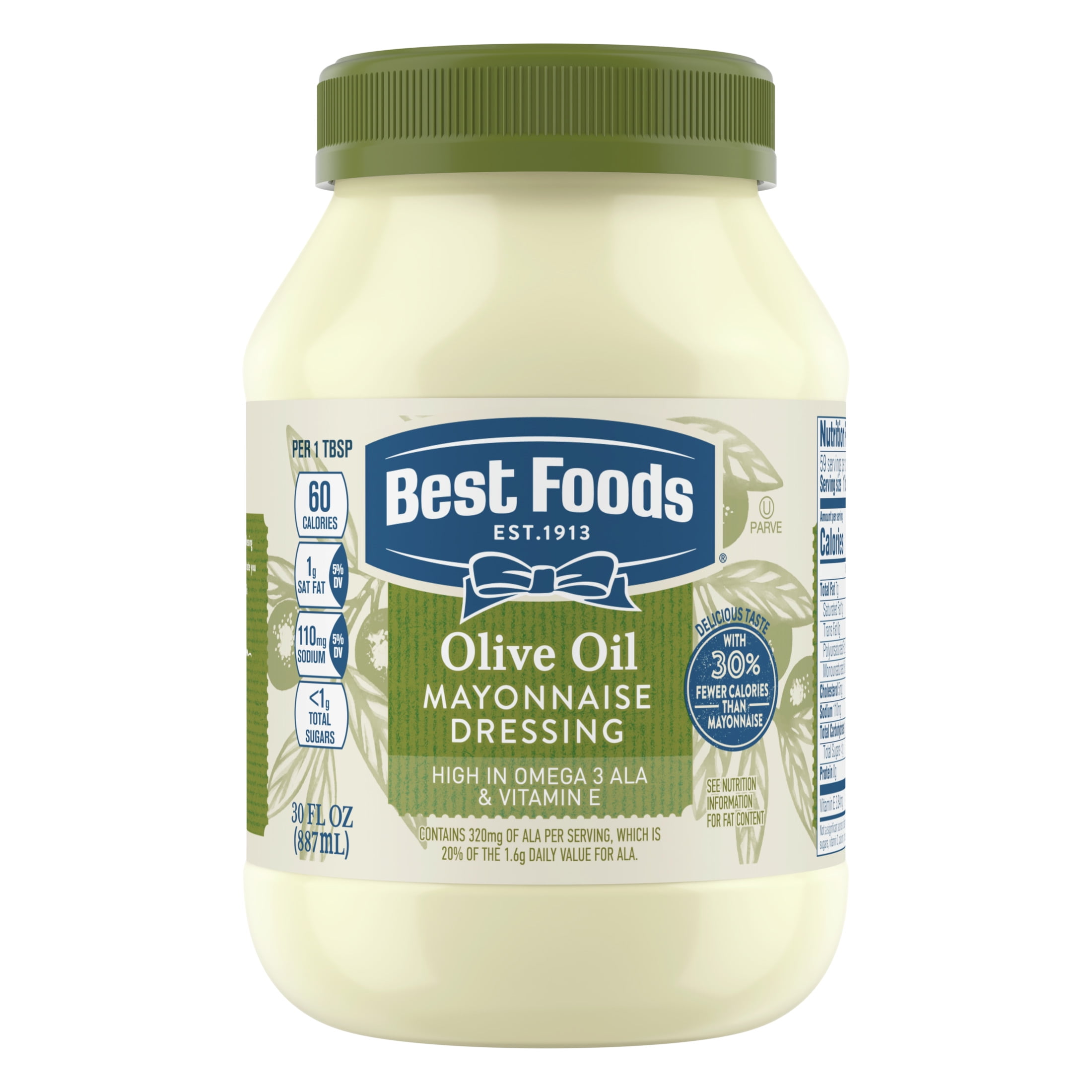 Best Foods High in Omega-3 ALA and Vitamin E Olive Oil Mayonnaise, 30 fl oz Jar
