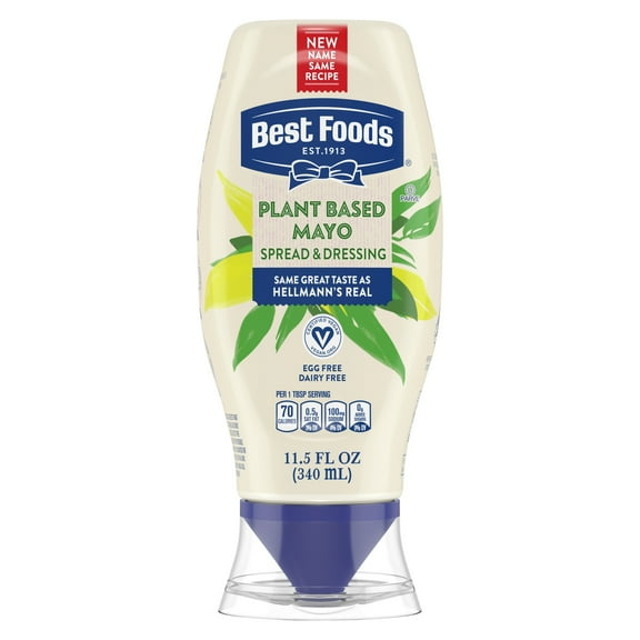 Best Foods Plant Based Mayonnaise Spread & Dressing Condiments, 11.5 fl oz Squeeze Bottle