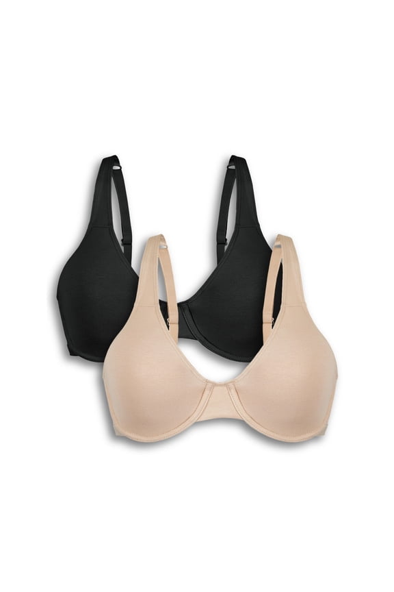 Everyday Unlined Cotton Stretch T-Shirt Bra with Underwire Support, 2 Pack 5000100P