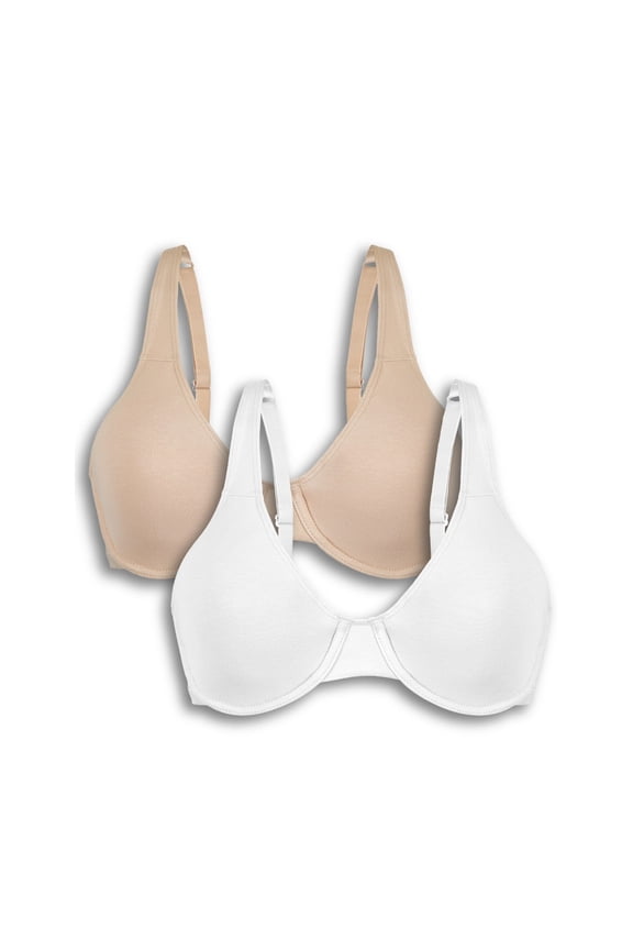 Everyday Unlined Cotton Stretch T-Shirt Bra with Underwire Support, 2 Pack 5000100P