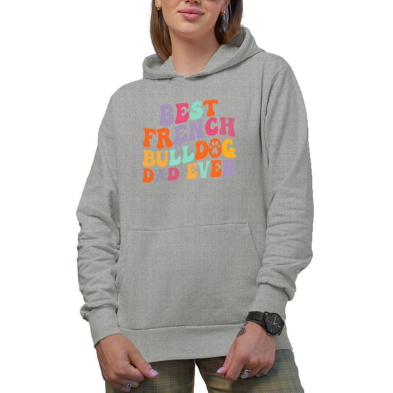 Best French Bulldog Dad Ever, Groovy Retro Wavy Text Merch Gift, Heather Grey Hooded Sweatshirt or Hoodie, 3XL