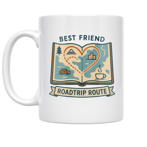 Best Friend 11 oz Coffee Mug - Vintage Route Map White Ceramic