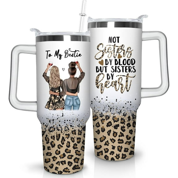 Best Friend 40oz Tumbler With Handle, Stainless Steel Insulated Besties Coffee Travel Mug, BFF Gifts Cups for Women and Girls