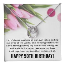Best Friend 50th Birthday Gifts for Women Funny - 50th Birthday Necklace for Her Title: Two Tone Box