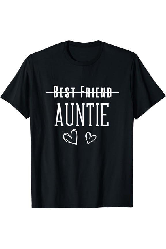 Best Friend Auntie Women's Graphic T-Shirt, Funny Aunt Gift Tee, Cute Heart Design Apparel, Black Short Sleeve Top