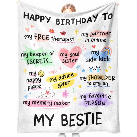 Best Friend Bestie Birthday Gifts for Women, Soft Flannel Blanket, Friend Birthday Gifts for Women Friendship, Happy Bday for Bestie