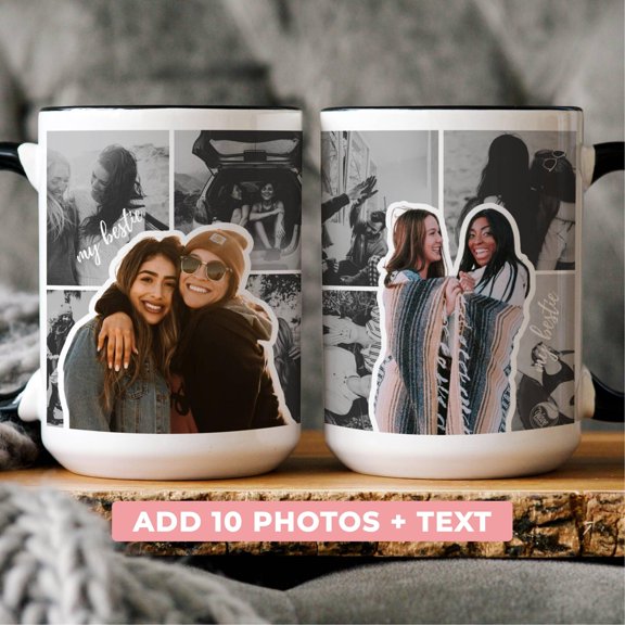 Best Friend Birthday Gift Mug Photo Collage BampW Memory Keepsake Ceramic Cup for Bestie B