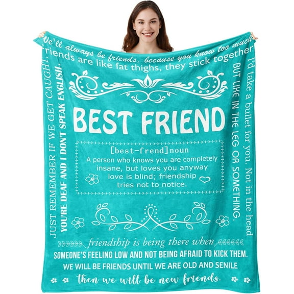 Best Friend Birthday Gifts, Funny Best Friend Blanket Gifts for Women, Gifts for Best Friends Women, Bestie Gifts, Gifts for Friends Female, Friendship Gifts, Gifts for Best Friend 50"X60"（Teal）