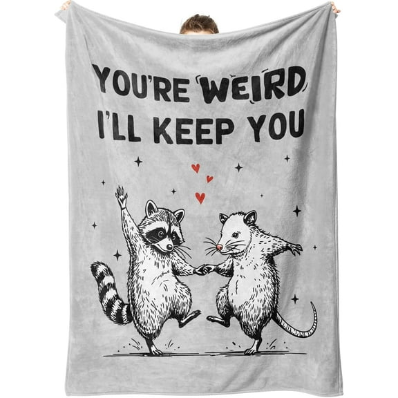 Best Friend Birthday Gifts for Women, Funny “You’re Weird” Blanket for Her Him, Valentines Birthday Gift for Boyfriend Girlfriend, Cute Raccoon Opossum Blanket for Couples Friends Bestie