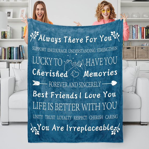 Best Friend Birthday Gifts for Women Unique Female Friendship Gifts for Bestie Fleece Throw Blanket 50"x60" (Seablue)