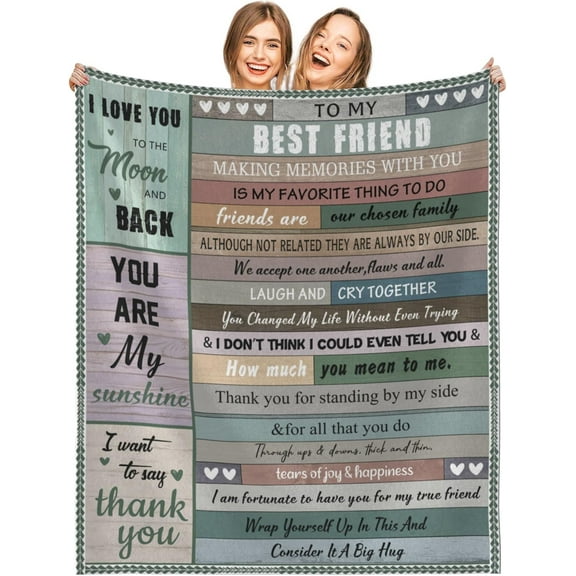 Best Friend Blanket, Best Friend Birthday Gifts for Women, Friendship Gifts for Women Friends, Throw Blankets for Bed Sofa Couch Travel (Green, 50x60 Inch)