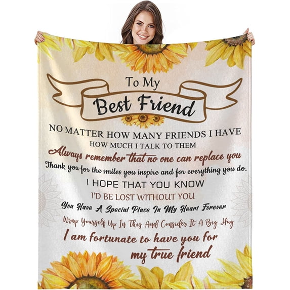 Best Friend Blanket, Best Friend Birthday Gifts for Women, Friendship Gifts for Women Friends, Throw Blankets for Bed Sofa Couch Travel (Sunflower White, 50x60 Inch)