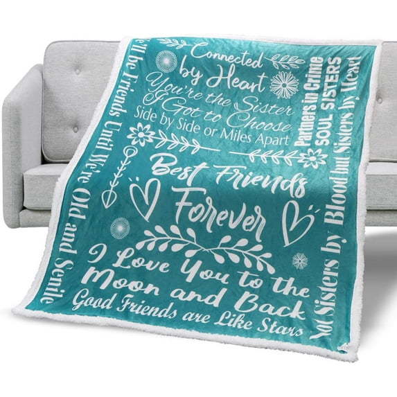 Best Friend Blanket Birthday Gifts with Loving Messages | Luxurious Friends Blanket for Best Friend Birthday Gifts for Women | Snuggly Soft Fleece Blanket 50" X 60" (Flannel Fleece, Coral Blue)