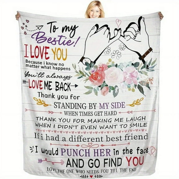 Best Friend Blanket - Cozy Micro Fleece Throw with Heartfelt Message, Soft Floral Design, Perfect Gift for Birthdays, Holidays, or Office Naps
