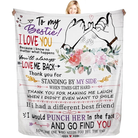 Best Friend Blanket, Friends Blanket for BFF Gifts, Best Friend Birthday Gifts for Women, Unique Friendship Blanket for Bestie, Bestfriend Gift Ideas - Throw Blankets with Loving Messages 50"x60"