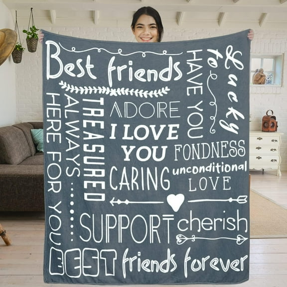 Best Friend Blanket, Friendship Blankets for Women, BFF Gifts for Valentines Day, Christmas, I Love You Blanket, Sentimental Best Friend Birthday for Women Friends, Friends Female, Teen Girls - 50x60