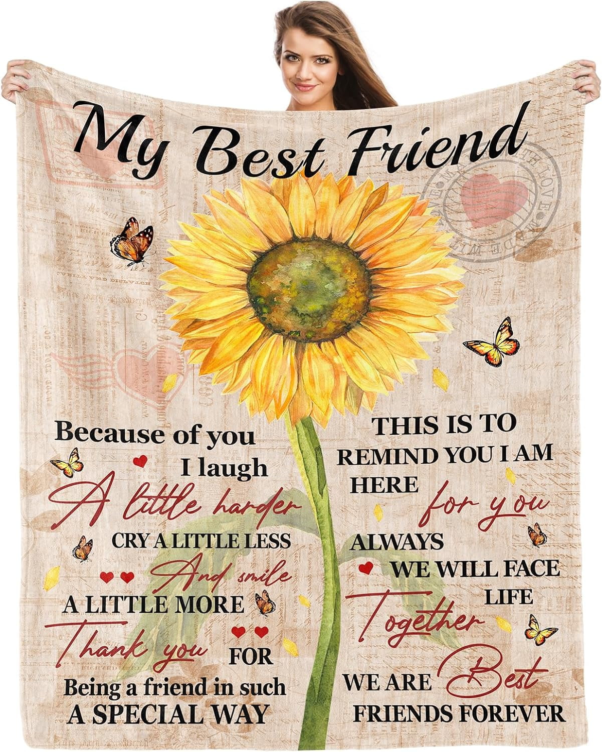 Best Friend Blanket - Soft Pink Microfiber Throw, 60x50 Inches, Gift For Her Birthday Or Christmas