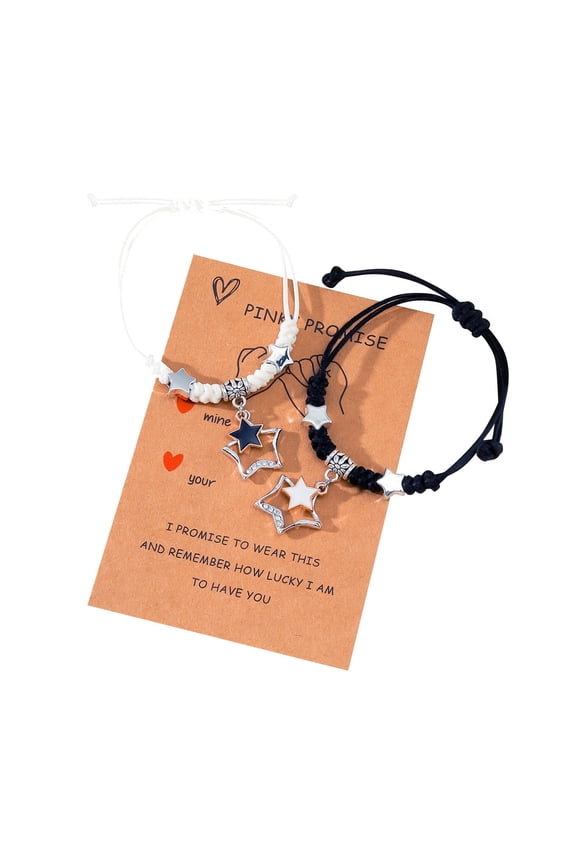 Best Friend Bracelets Star Bracelets Rope Bracelets For Friendship Relationship Boyfriend Girlfriend Valentine's Day Gift, Black